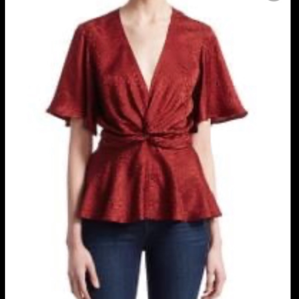 A.L.C Silk Leopard Flutter Sleeve Blouse